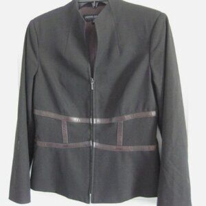 Donna Degnan Womens Zip Leather Contrast Jacket Blazer Black Brown Size 6